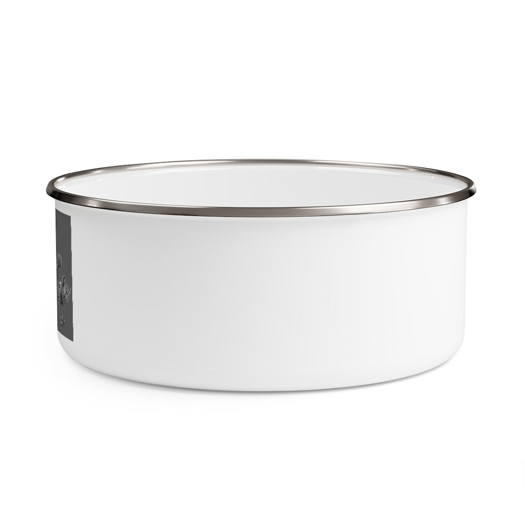 Squawkers the Ostrich Mount Enamel Bowl featuring a stylish design, translucent lid, and anti-slip backing, available in three sizes.