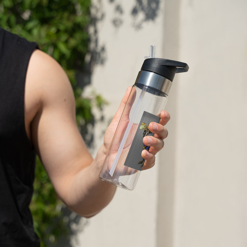 Squawkers the Ostrich Mount Kensington Tritan™ Sport Bottle in vibrant colors with a carabiner hook, showcasing its sleek design and straw lid.