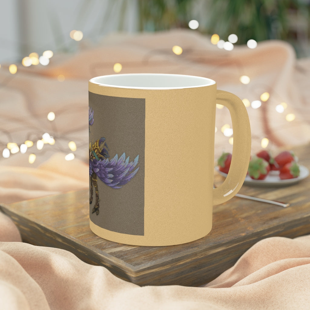 Squawkers the Ostrich Mount Metallic Mug in silver and gold finishes, showcasing a personalized design with a comfortable C-handle.