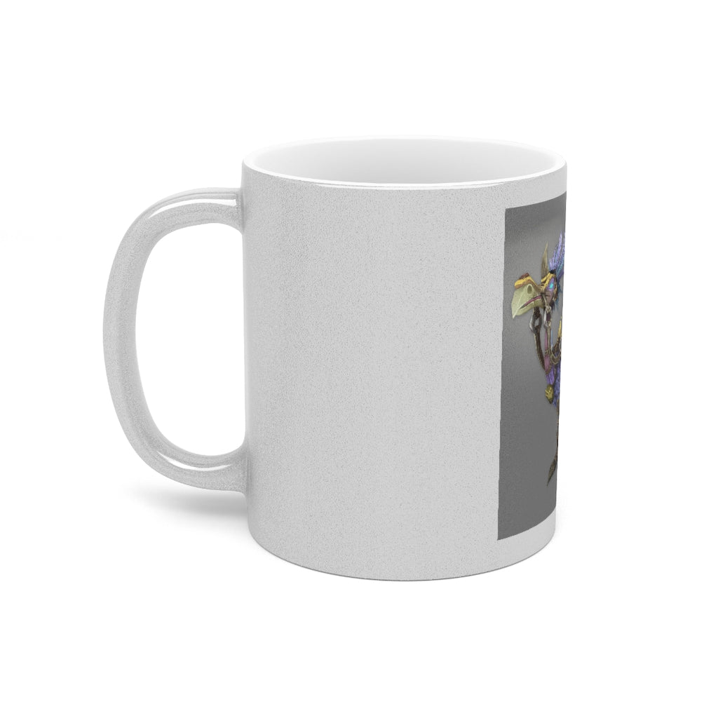 Squawkers the Ostrich Mount Metallic Mug in silver and gold finishes, showcasing a personalized design with a comfortable C-handle.