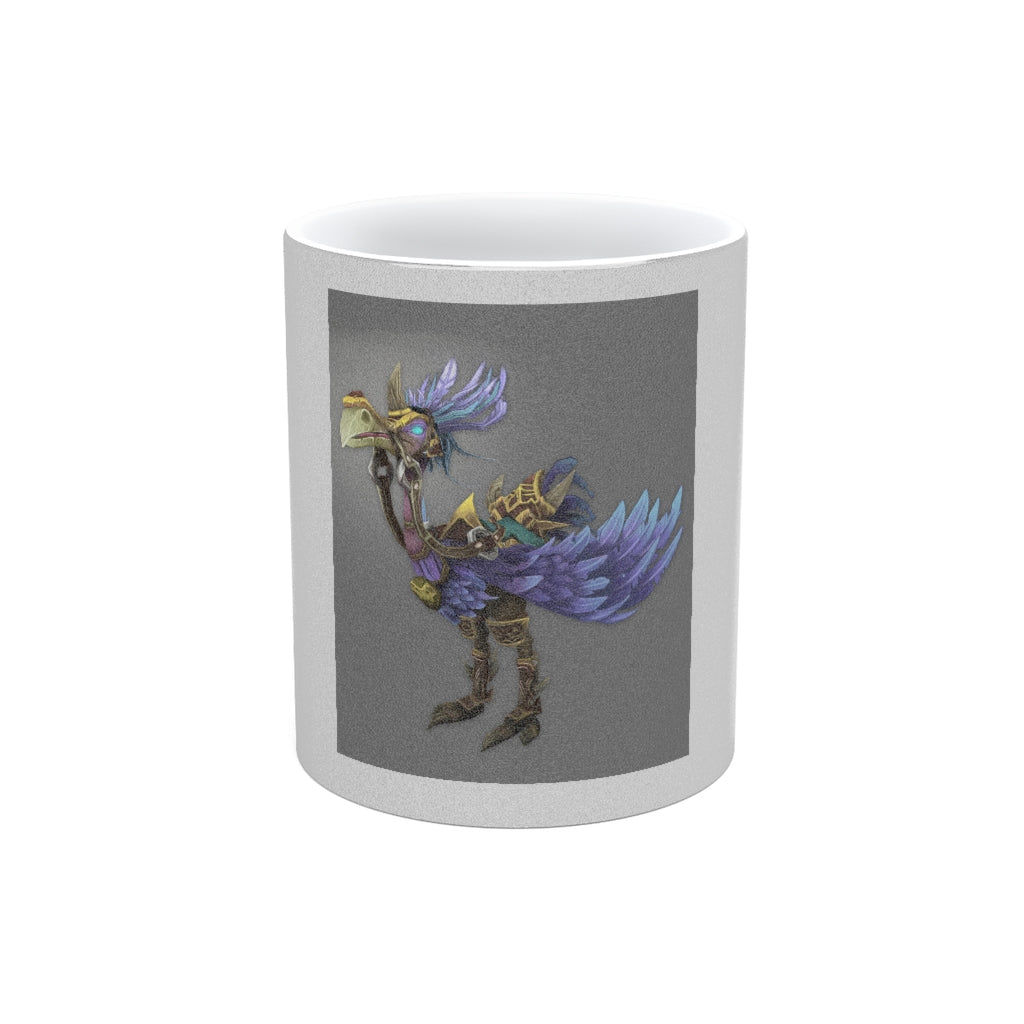 Squawkers the Ostrich Mount Metallic Mug in silver and gold finishes, showcasing a personalized design with a comfortable C-handle.