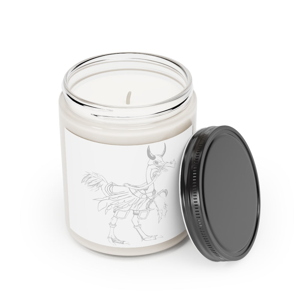 Squawkers the Ostrich Mount Scented Candle in a glass container, featuring a charming label and showcasing its vegan soy coconut wax.