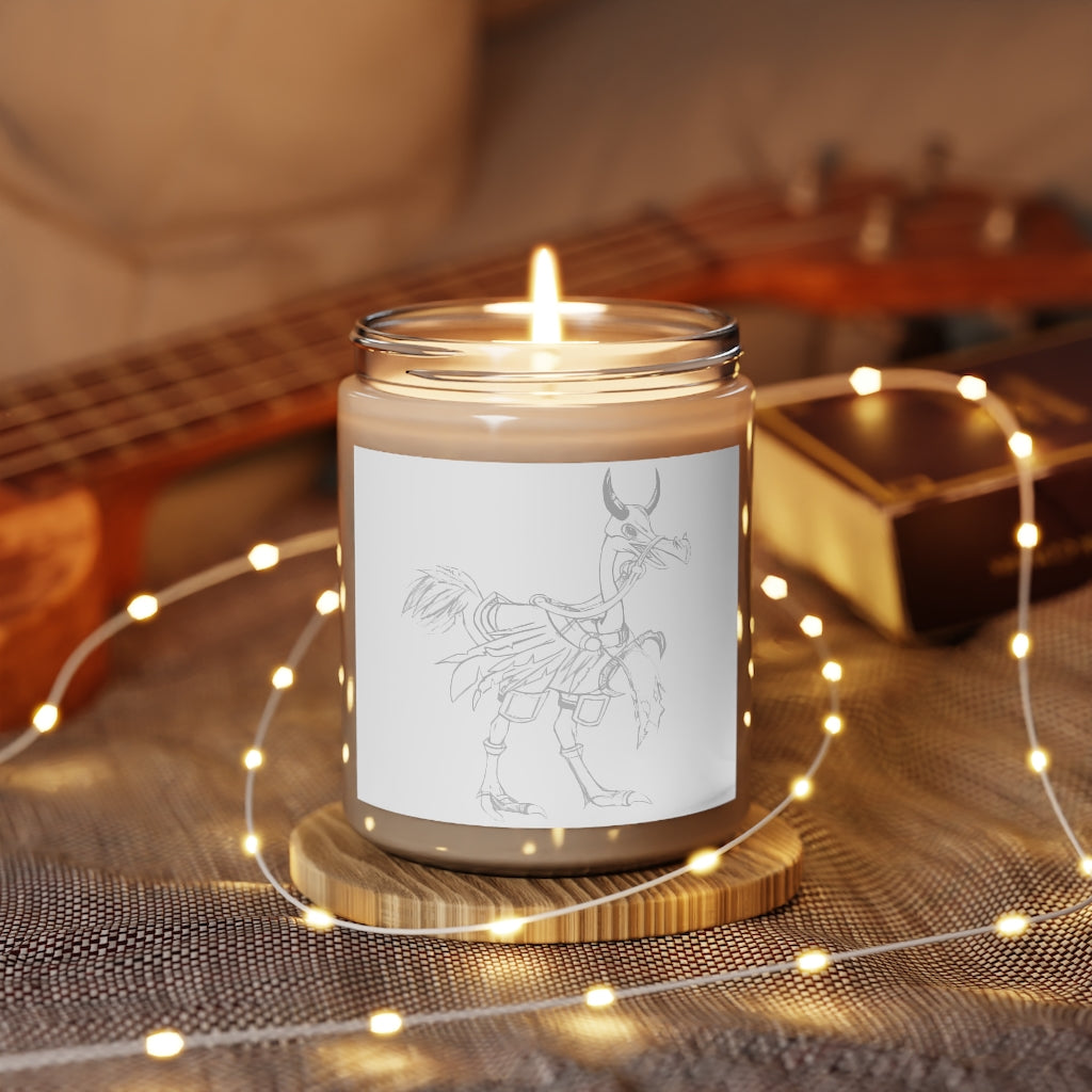 Squawkers the Ostrich Mount Scented Candle in a glass container, featuring a charming label and showcasing its vegan soy coconut wax.