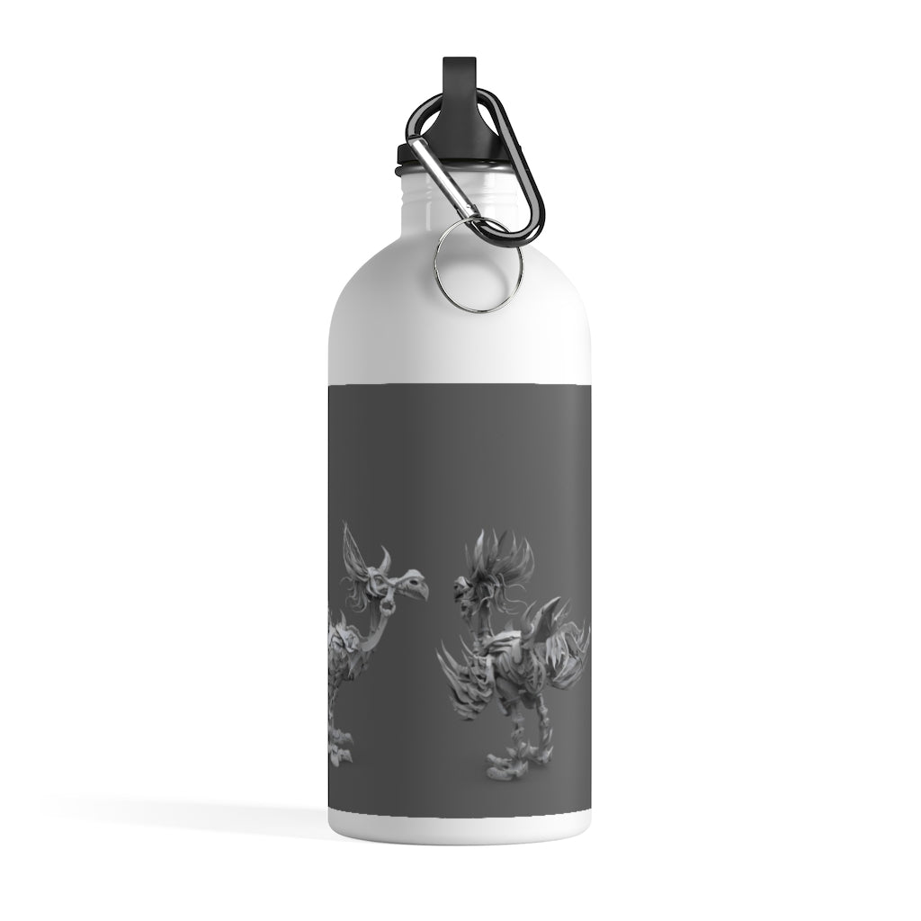 Squawkers the Ostrich Mount Stainless Steel Water Bottle with vibrant ostrich print and plastic screw top.