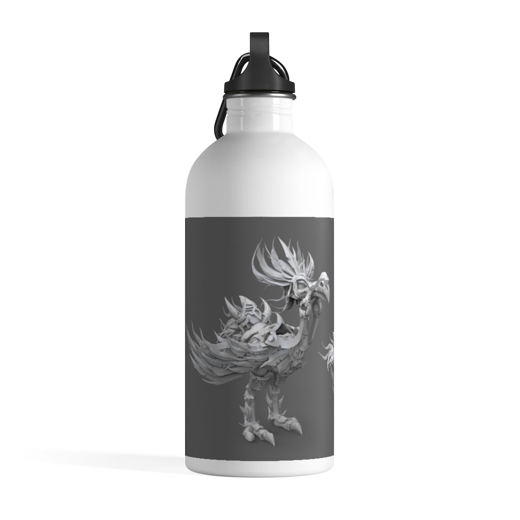 Squawkers the Ostrich Mount Stainless Steel Water Bottle with vibrant ostrich print and plastic screw top.