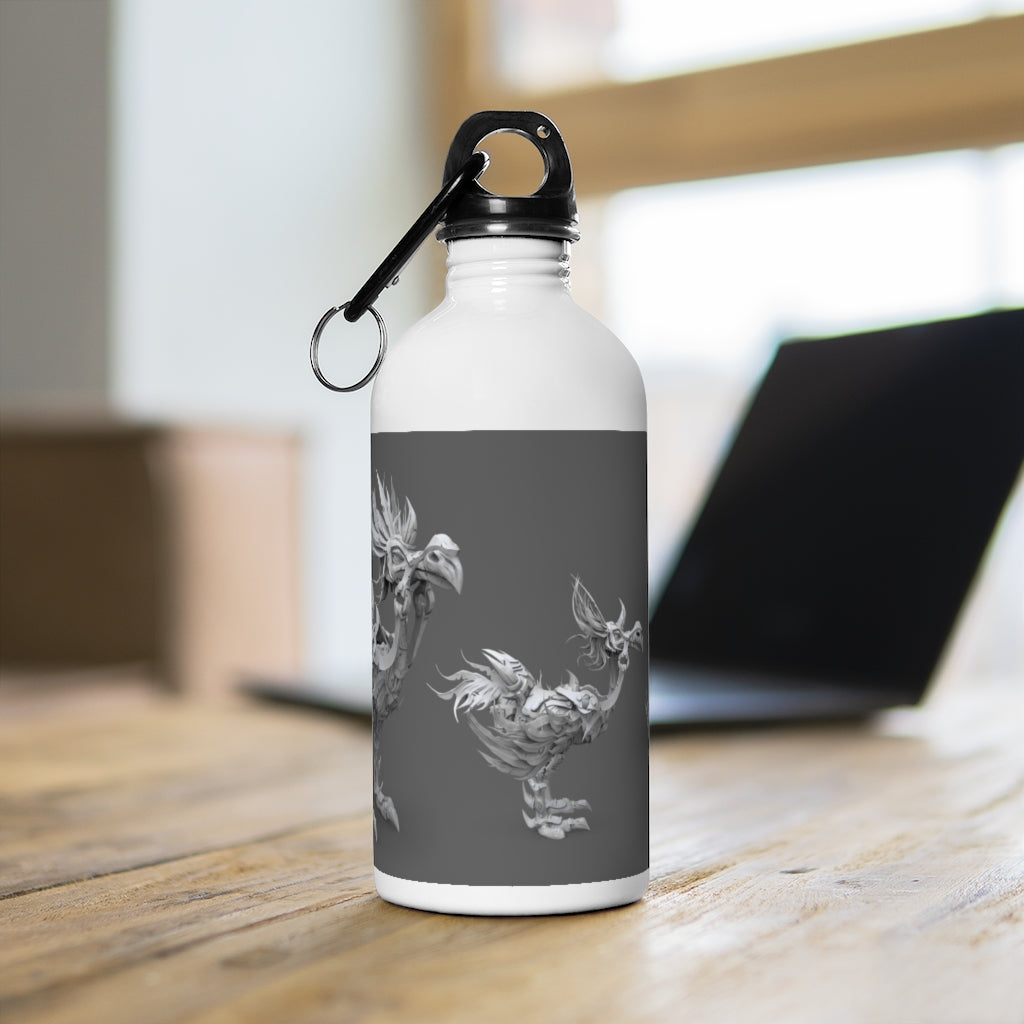 Squawkers the Ostrich Mount Stainless Steel Water Bottle with vibrant ostrich print and plastic screw top.