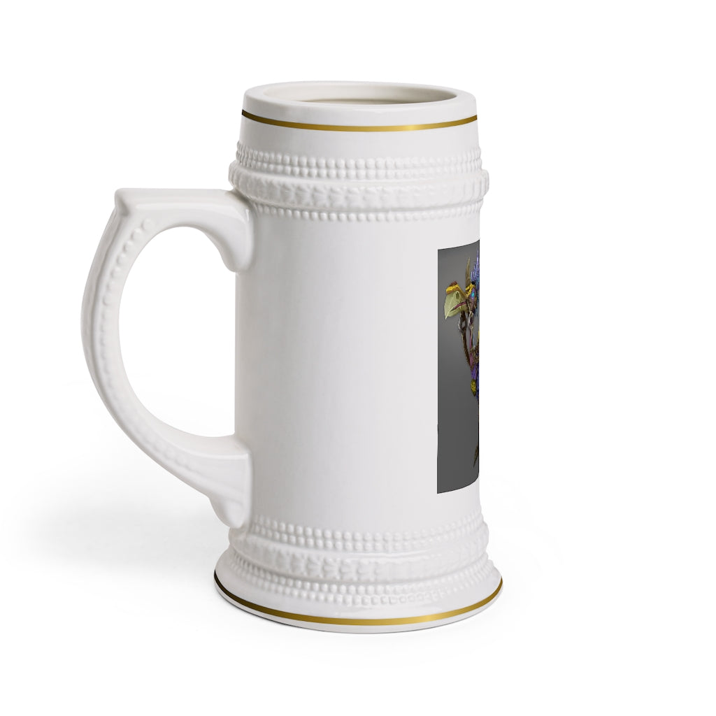 Squawkers the Ostrich Mount Stein Mug featuring a classic ribbed design in durable white ceramic, perfect for custom artwork.