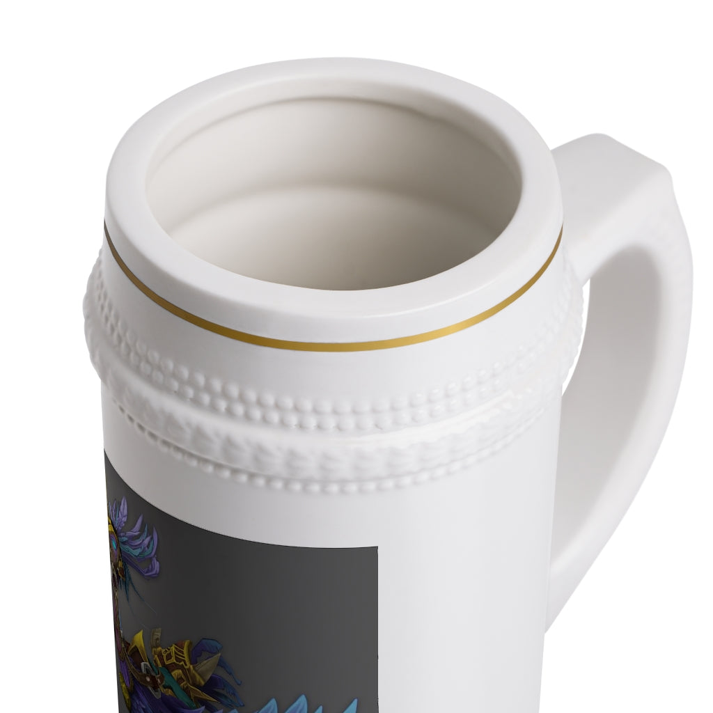 Squawkers the Ostrich Mount Stein Mug featuring a classic ribbed design in durable white ceramic, perfect for custom artwork.