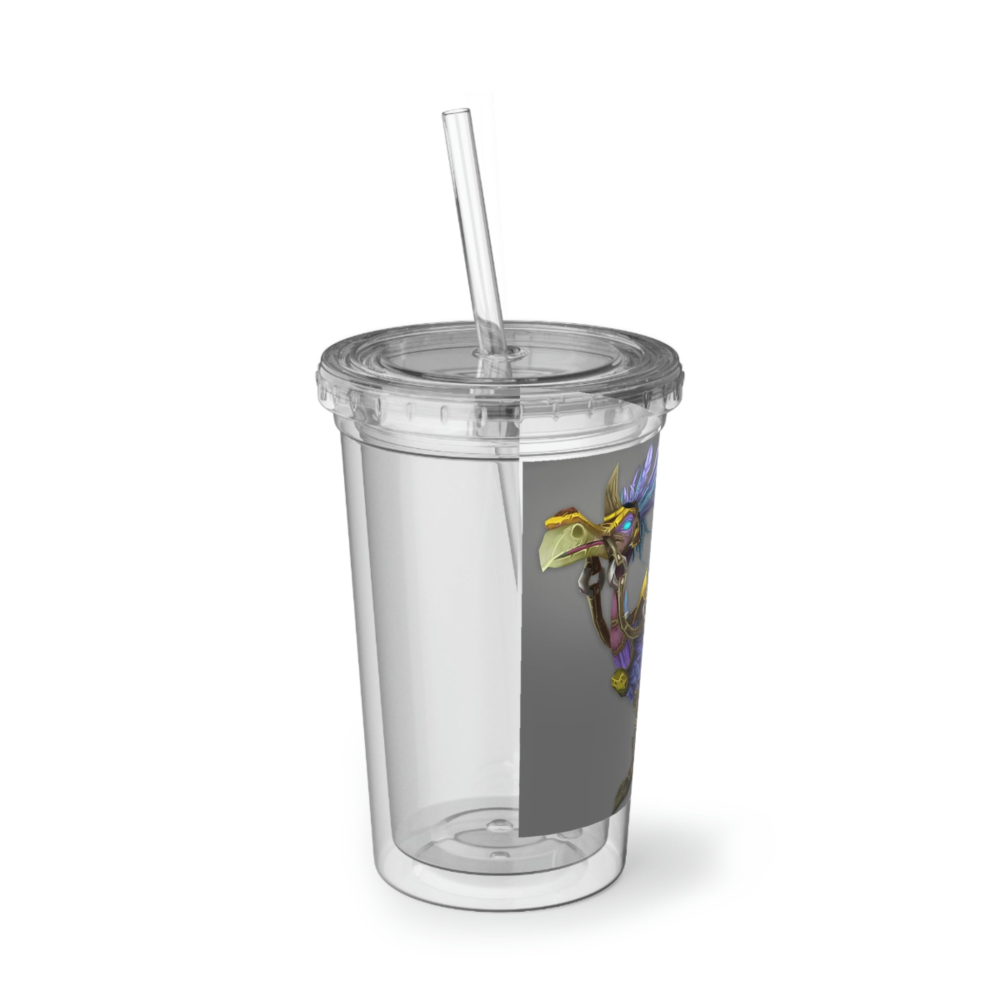 Squawkers the Ostrich Mount Suave Acrylic Cup with vibrant artwork, double-wall insulation, and a plastic lid and straw.