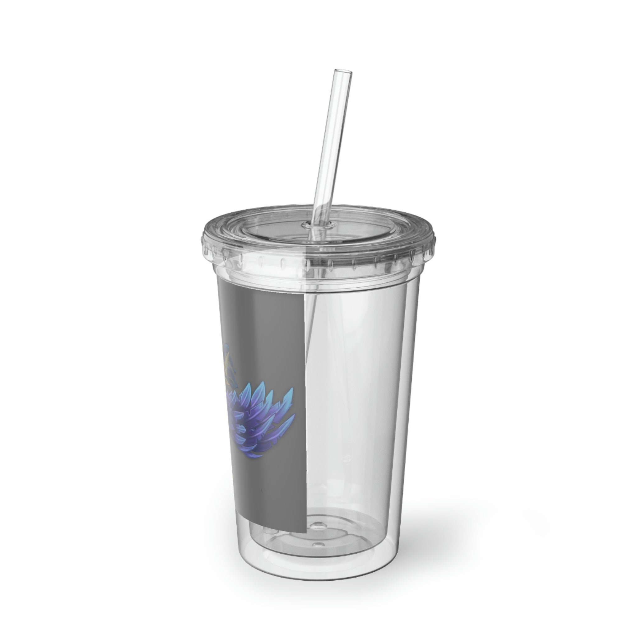 Squawkers the Ostrich Mount Suave Acrylic Cup with vibrant artwork, double-wall insulation, and a plastic lid and straw.