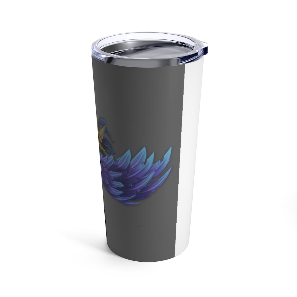 Squawkers the Ostrich Mount Tumbler, a stylish 20oz stainless steel travel tumbler with a vibrant ostrich mount design and a see-thru plastic lid.