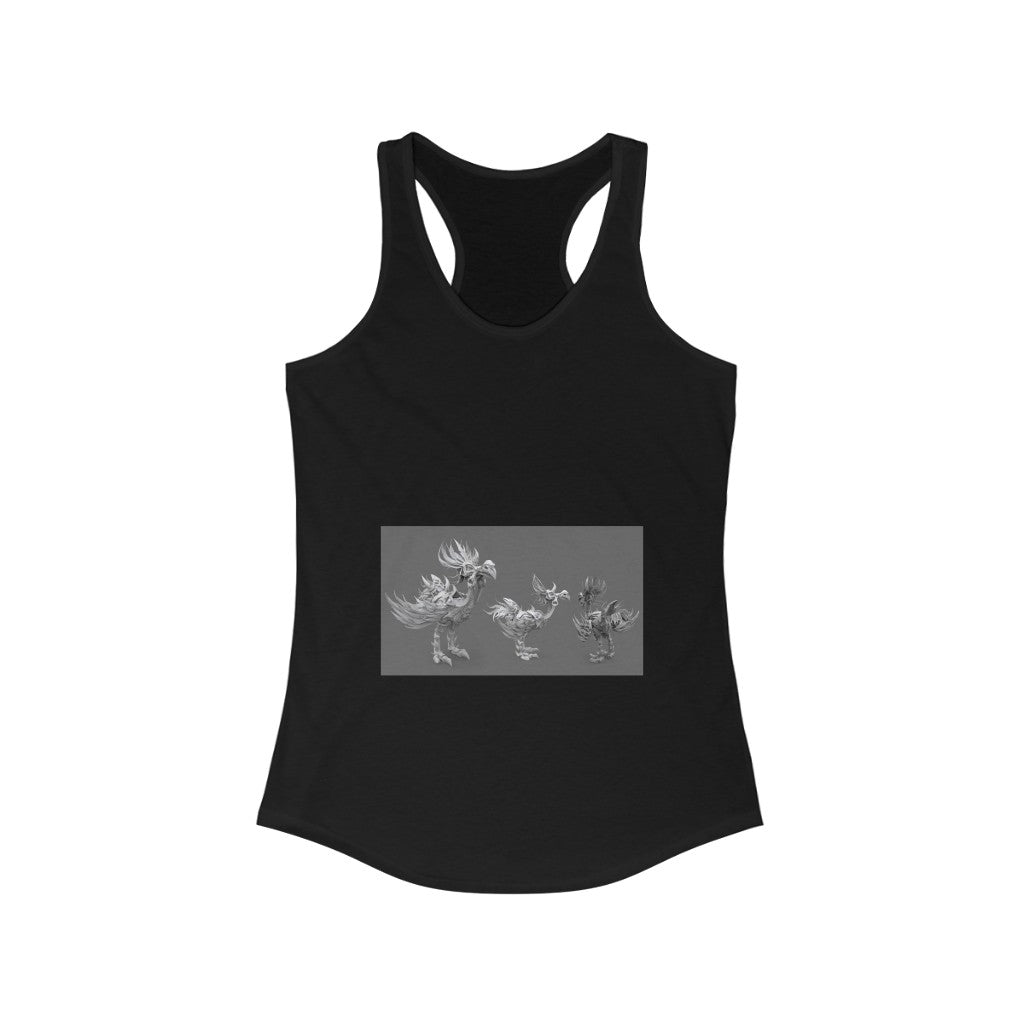 Squawkers the Ostrich Mount Women's Ideal Racerback Tank in vibrant colors, showcasing its slim fit and stylish racerback design.