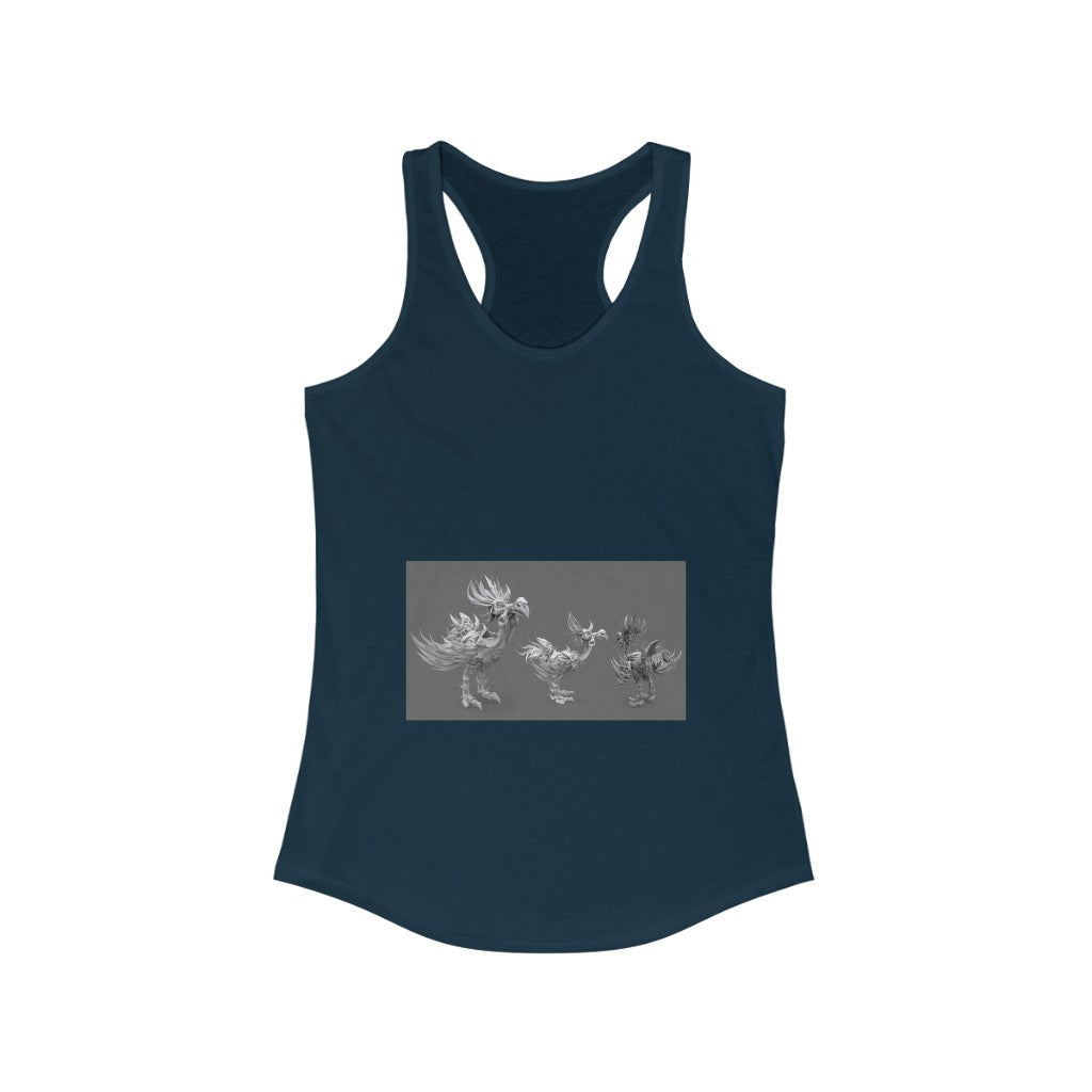 Squawkers the Ostrich Mount Women's Ideal Racerback Tank in vibrant colors, showcasing its slim fit and stylish racerback design.