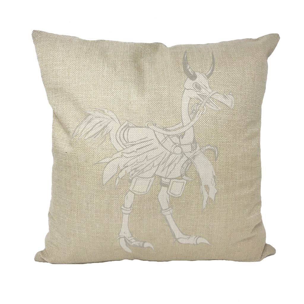 Squawkers Throw Pillows in various styles including linen, canvas, and suede, showcasing vibrant colors and textures.