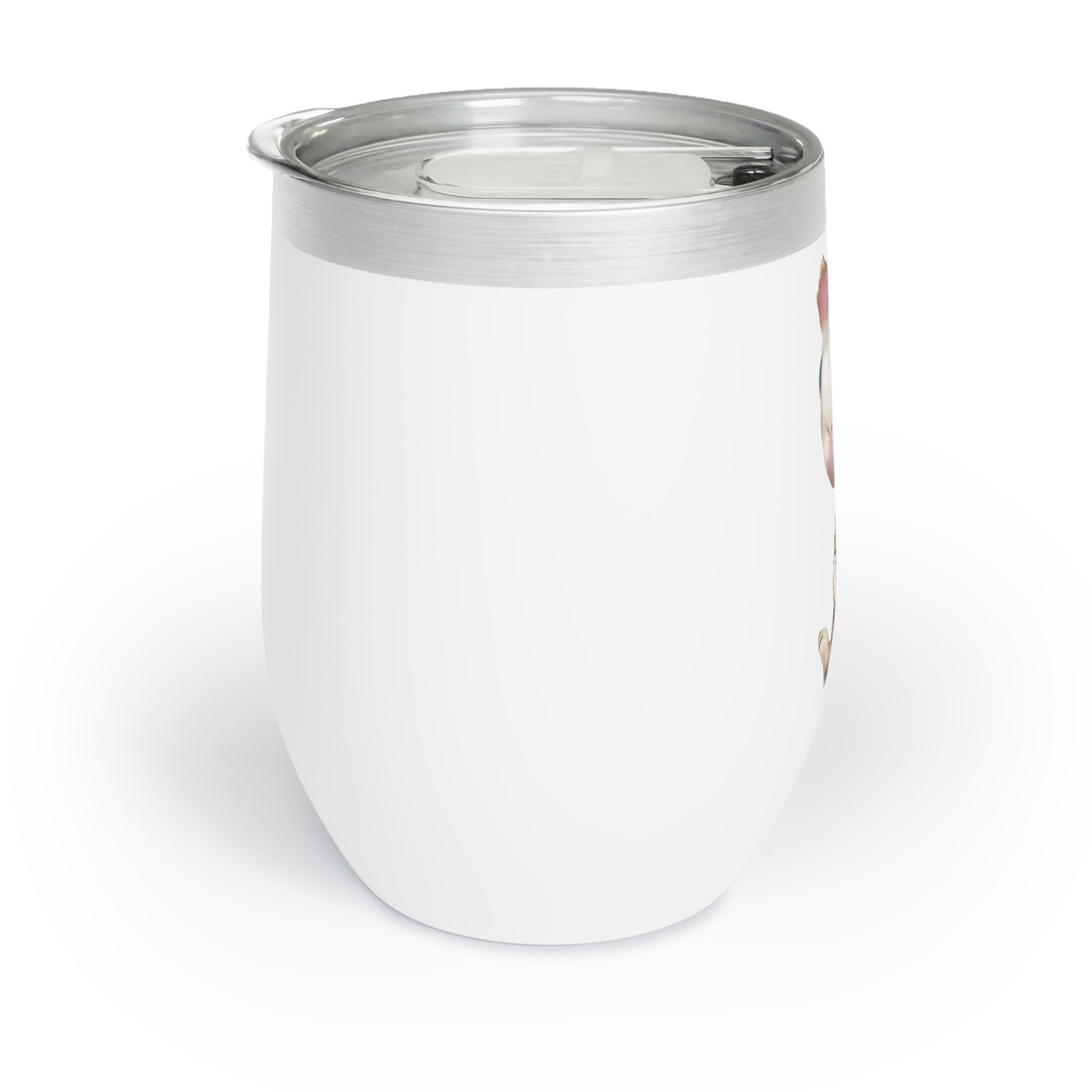 Squirrel Chill Wine Tumbler in stainless steel with a customizable design, showcasing its double-insulated walls and stemless shape.