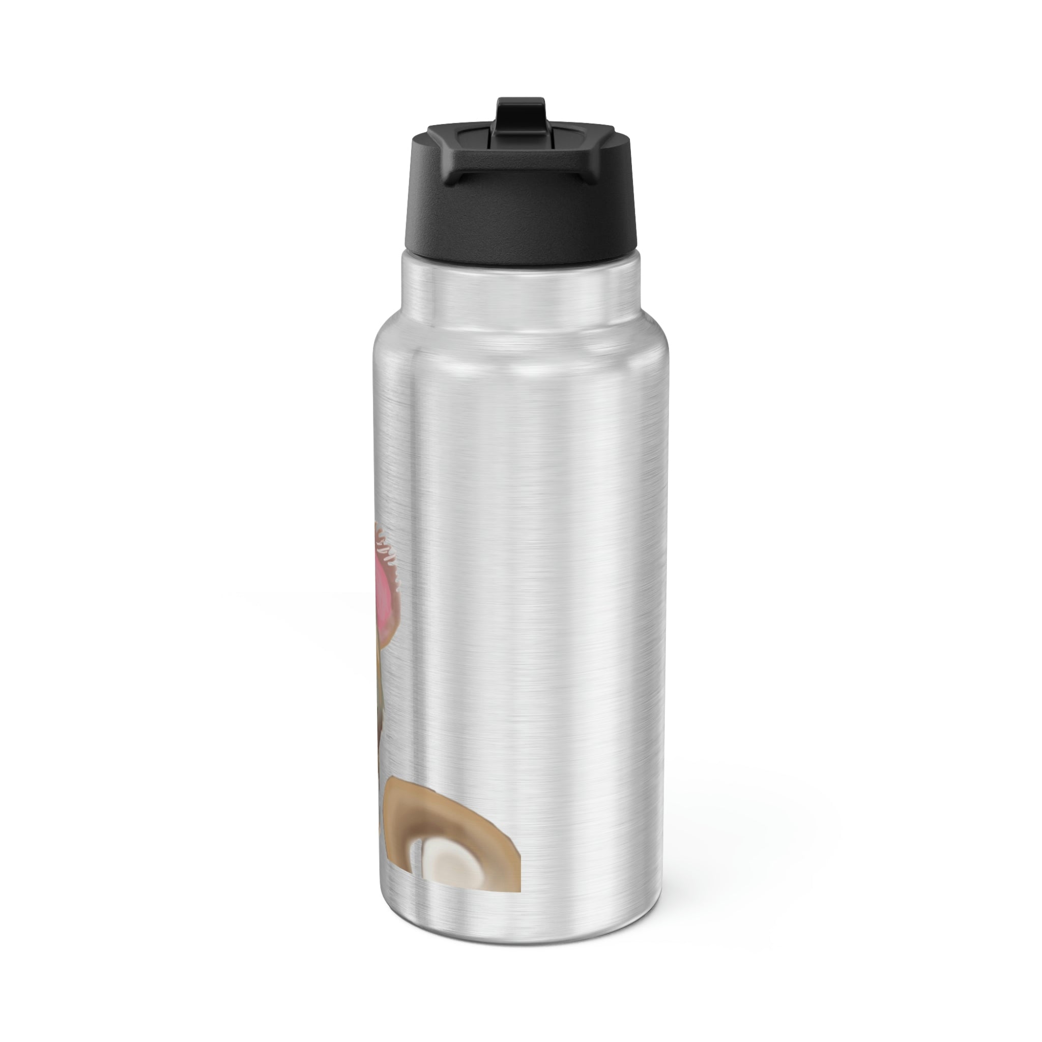 Squirrel Gator Tumbler, 32oz in stainless steel with a custom design and plastic straw.