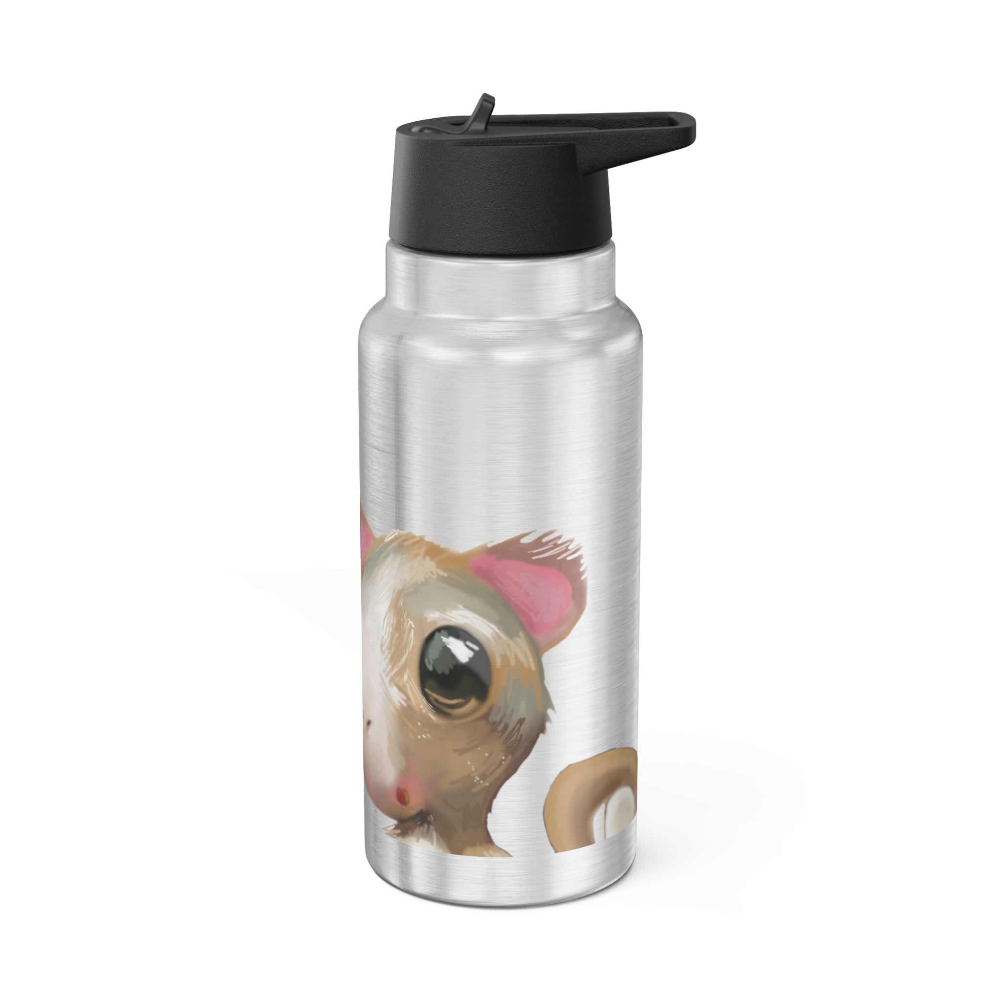 Squirrel Gator Tumbler, 32oz in stainless steel with a custom design and plastic straw.