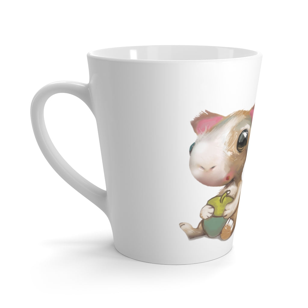 A charming white ceramic latte mug featuring a playful squirrel design, perfect for coffee lovers.