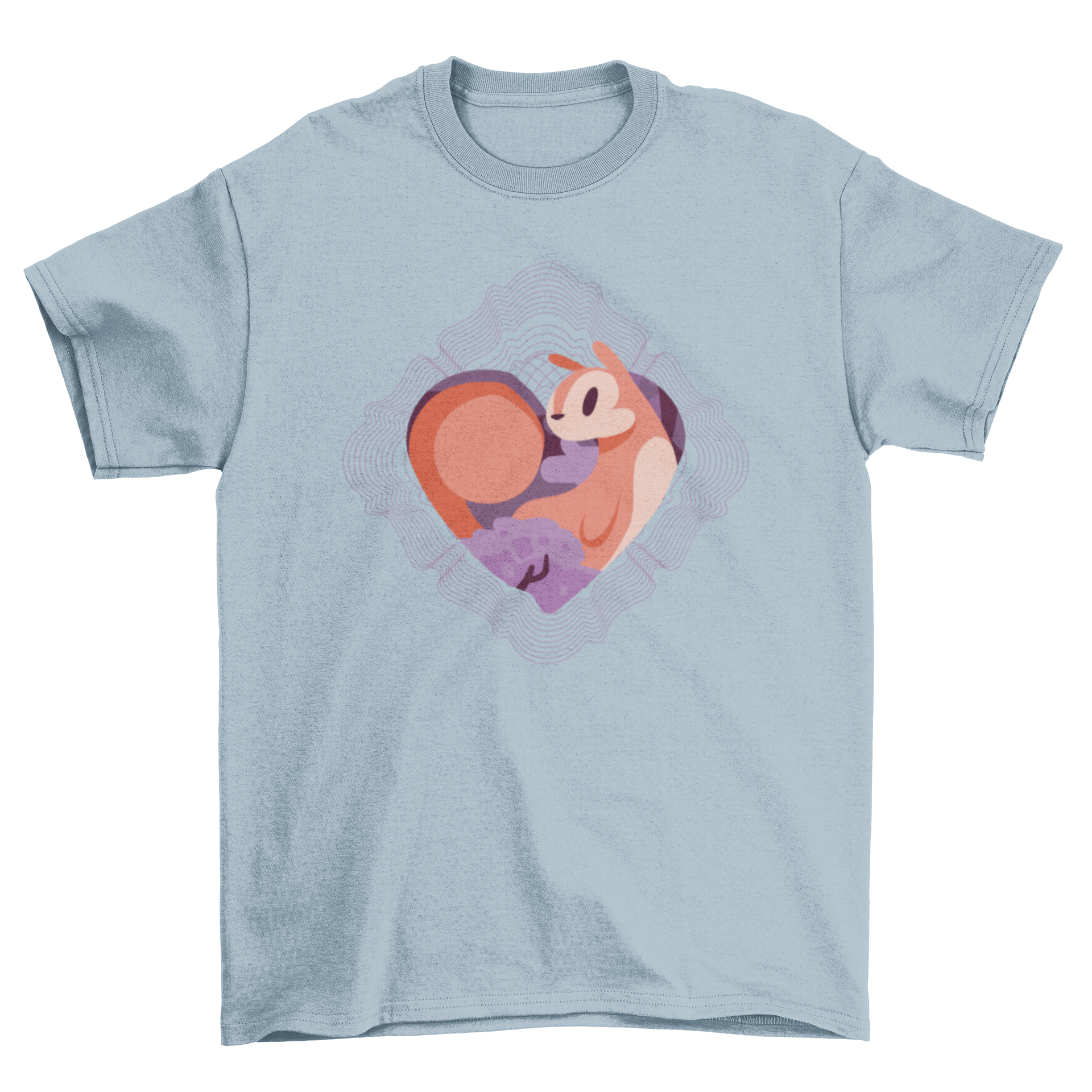 A stylish t-shirt featuring a colorful spirograph design of squirrels in love, perfect for animal lovers.