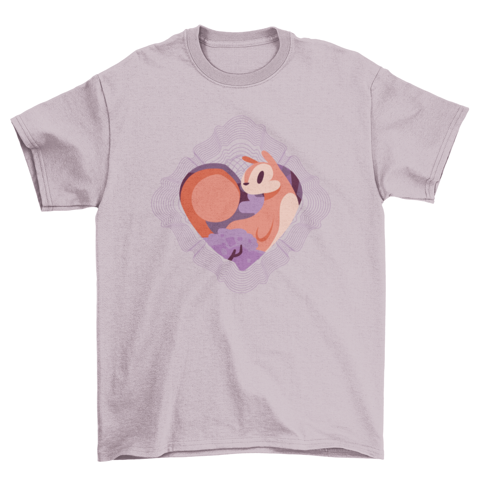 A stylish t-shirt featuring a colorful spirograph design of squirrels in love, perfect for animal lovers.