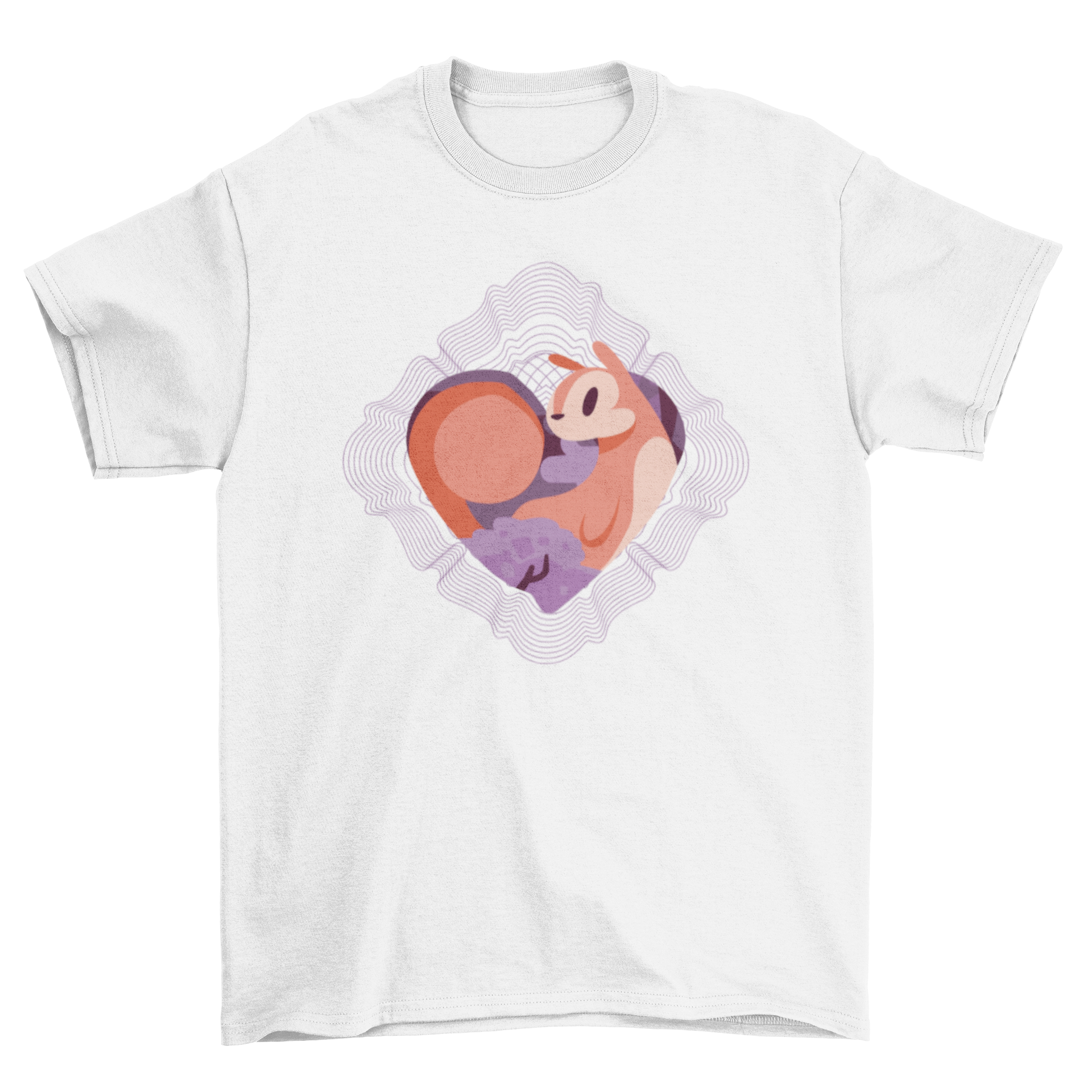 A stylish t-shirt featuring a colorful spirograph design of squirrels in love, perfect for animal lovers.