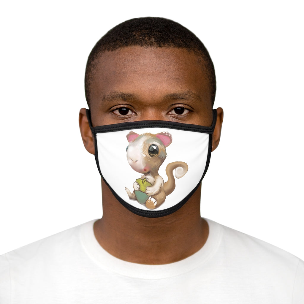 Squirrel Mixed-Fabric Face Mask featuring a black outer edge and earloops, made from durable polyester and soft cotton.