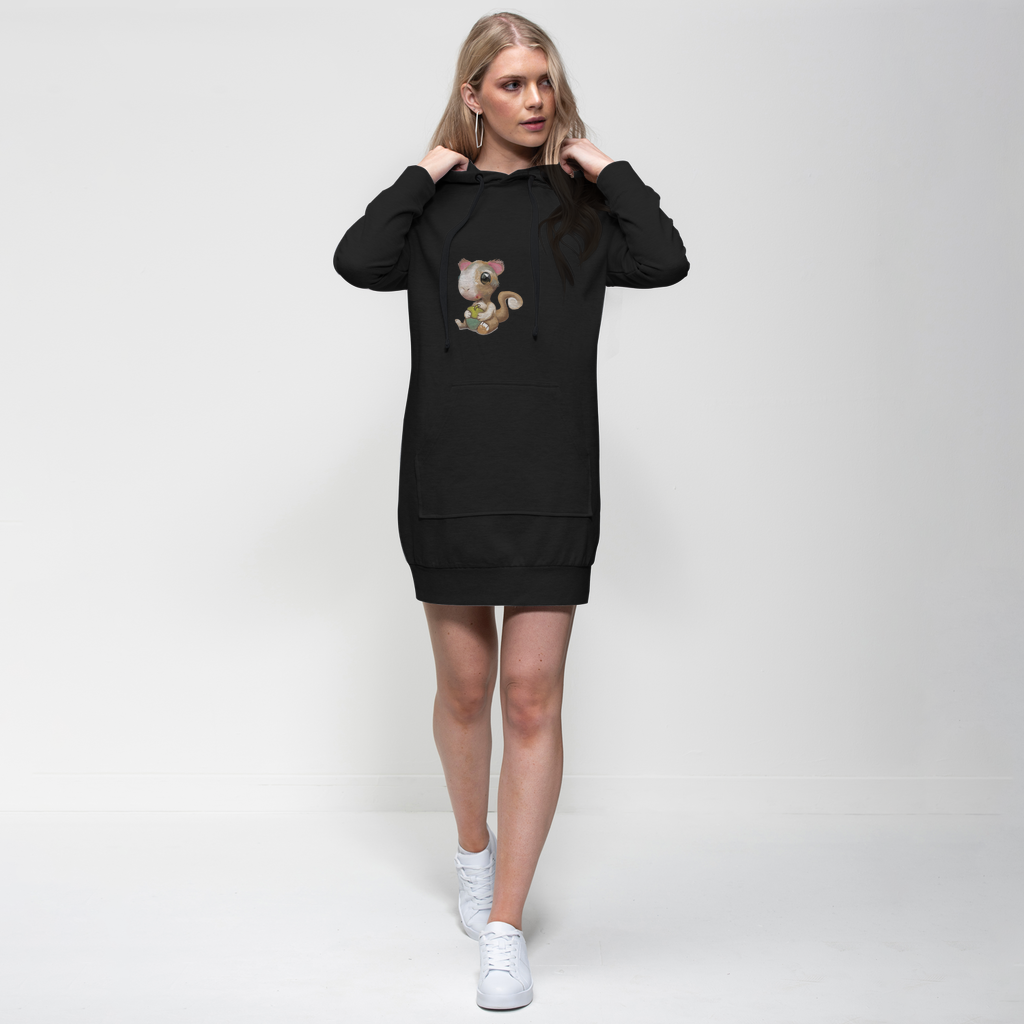 Squirrel Premium Adult Hoodie Dress featuring a relaxed fit, hood with drawstring, and kangaroo pouch pocket in a stylish design.