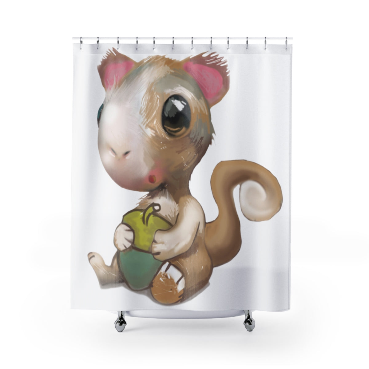 Colorful Squirrel Shower Curtain made of durable polyester, featuring playful squirrel designs, perfect for bathroom decor.