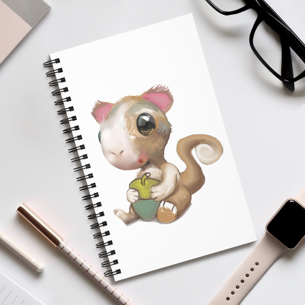 Squirrel Spiral Journal featuring a colorful front cover, showcasing various styles including blank, dot grid, lined, and task manager layouts.