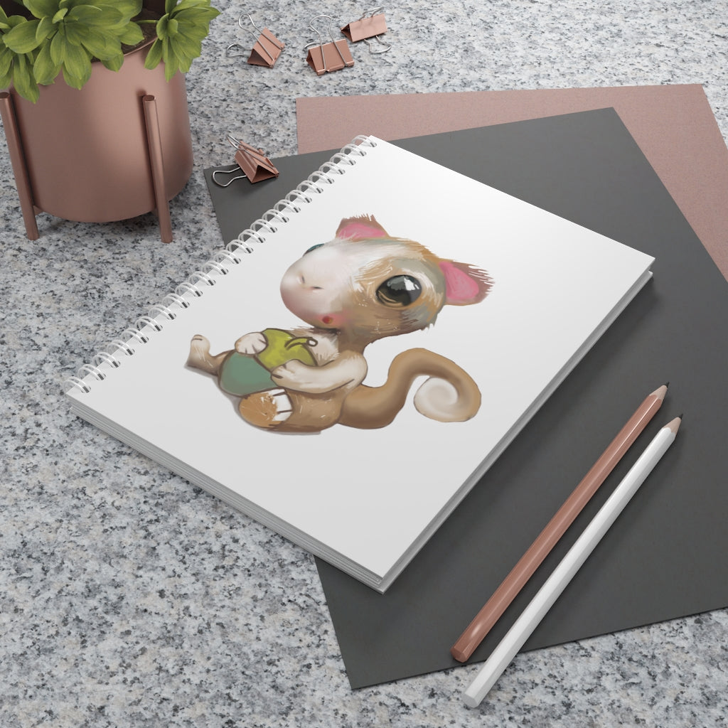 A stylish Squirrel Spiral Notebook with customizable covers, featuring a semi-gloss laminated finish and wide-ruled pages.