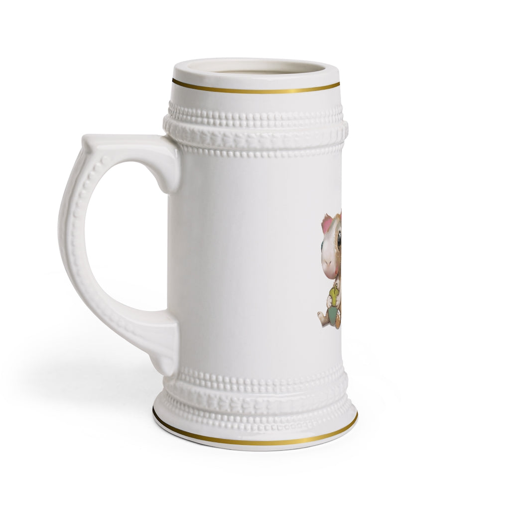 A stylish Squirrel Stein Mug made of durable white ceramic with ribbed outlines, showcasing its elegant design and customizable surface.