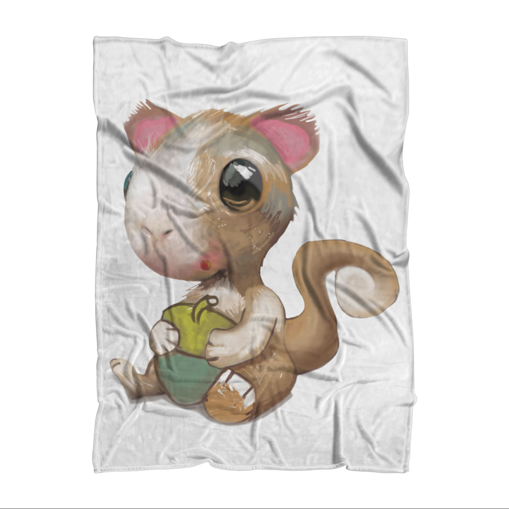 Squirrel Sublimation Throw Blanket made of soft polar fleece, featuring a vibrant squirrel design on the front and a white back.