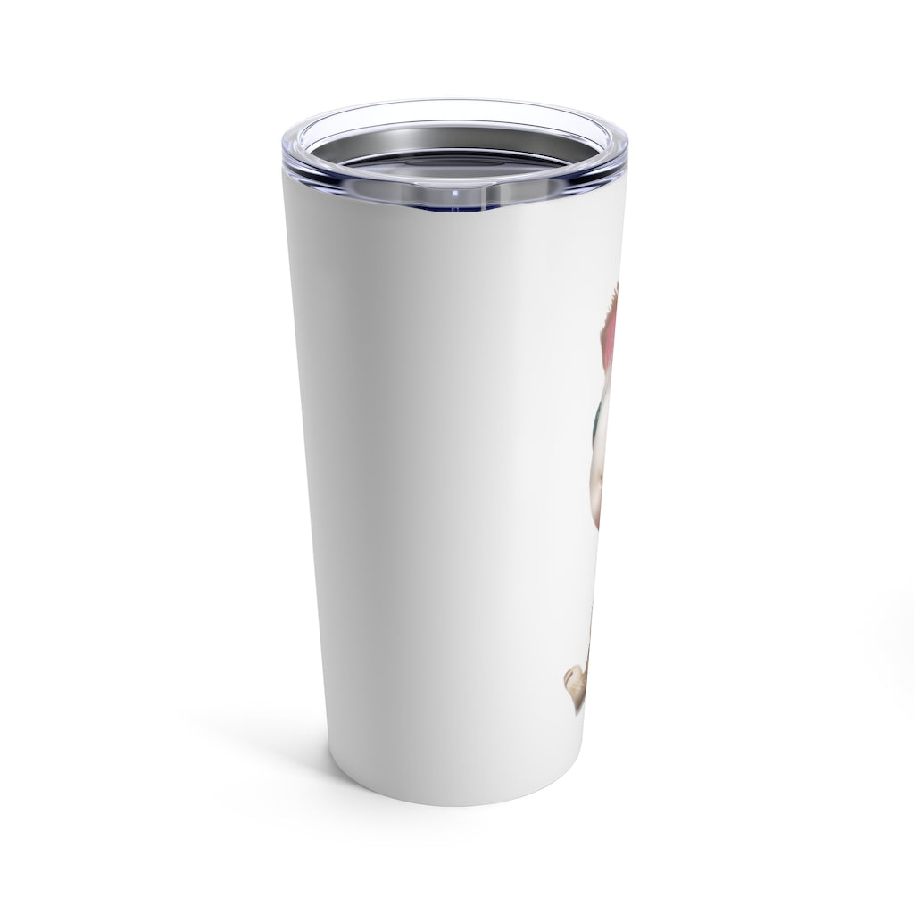 A stylish 20oz stainless steel tumbler with a see-thru plastic lid, perfect for travel and everyday use.