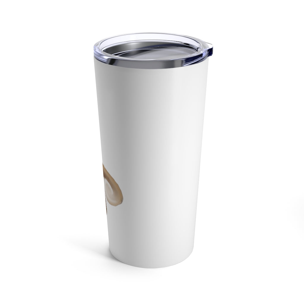 A stylish 20oz stainless steel tumbler with a see-thru plastic lid, perfect for travel and everyday use.