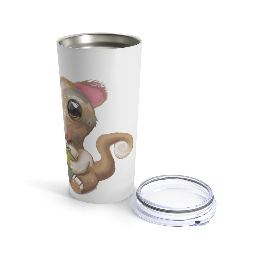 A stylish 20oz stainless steel tumbler with a see-thru plastic lid, perfect for travel and everyday use.