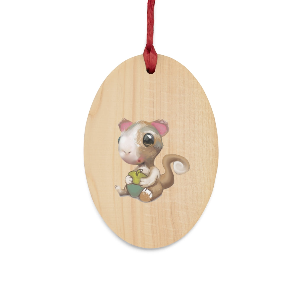 A collection of Squirrel Wooden Christmas Ornaments in various whimsical shapes, featuring a rustic wooden finish and red ribbons for hanging.