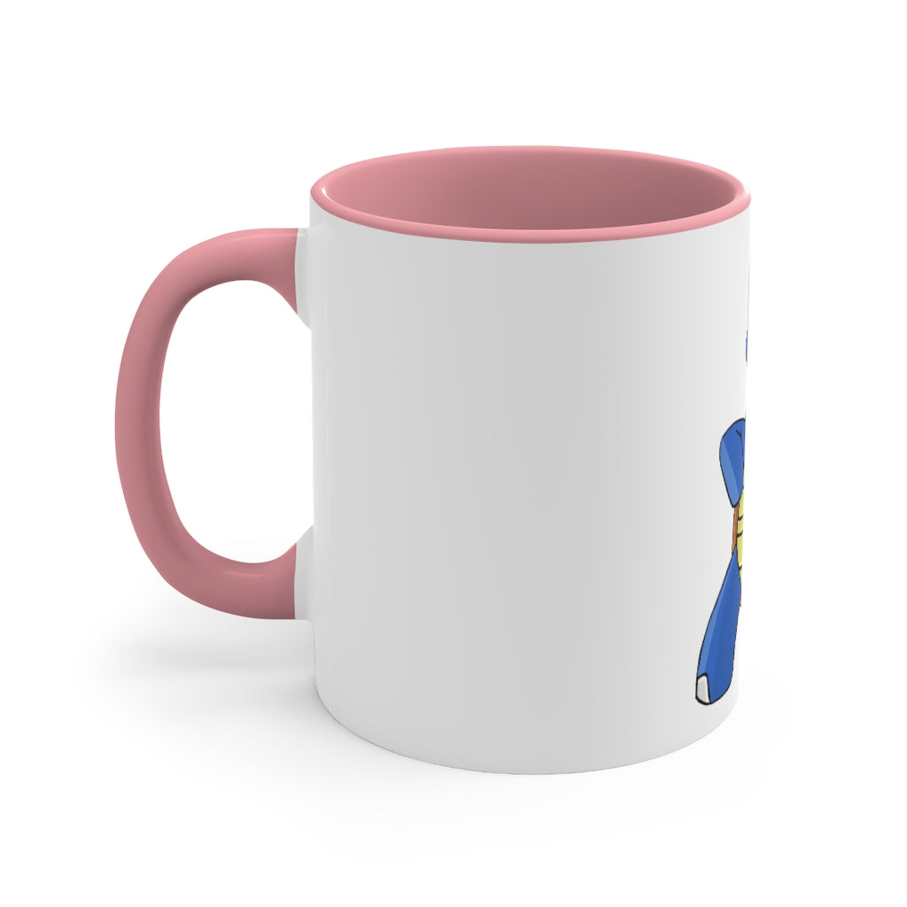 Squirtila 11oz Accent Mug featuring a white ceramic body with a colored interior and handle, showcasing vibrant color schemes.