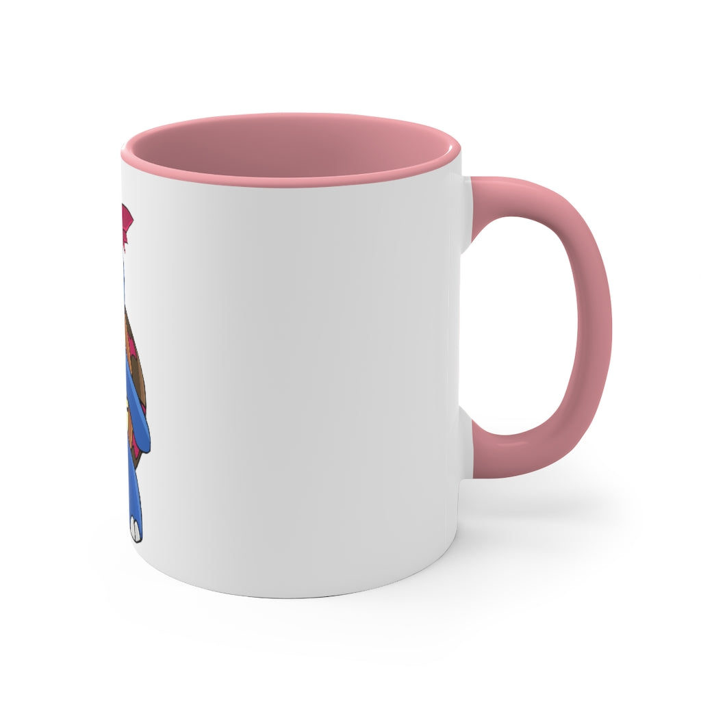 Squirtila 11oz Accent Mug featuring a white ceramic body with a colored interior and handle, showcasing vibrant color schemes.