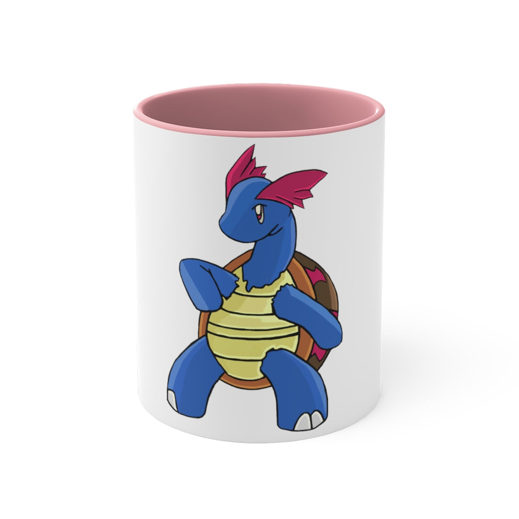 Squirtila 11oz Accent Mug featuring a white ceramic body with a colored interior and handle, showcasing vibrant color schemes.