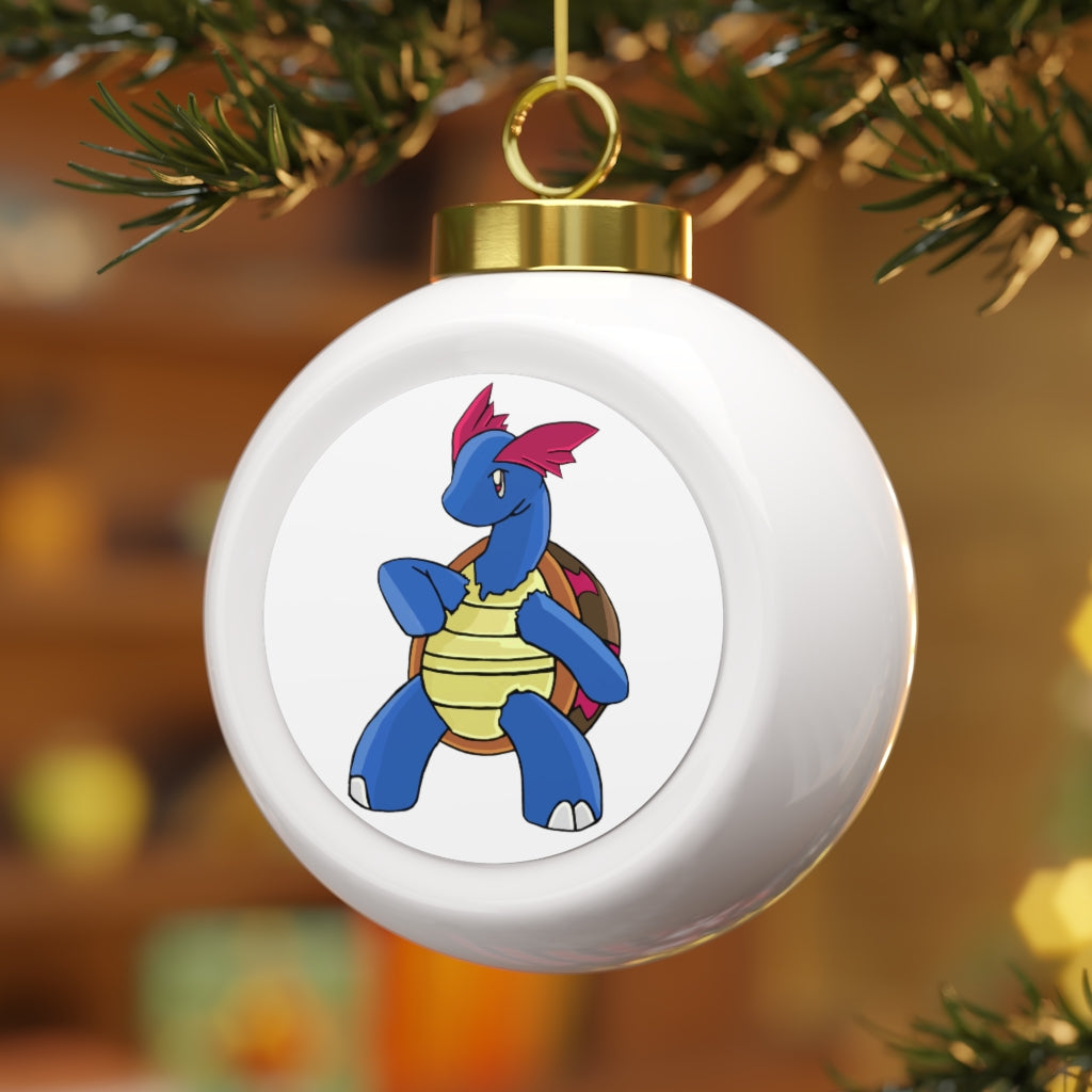 Squirtila Christmas Ball Ornament with glossy finish and gold ribbon, featuring a vintage design and custom metal insert.