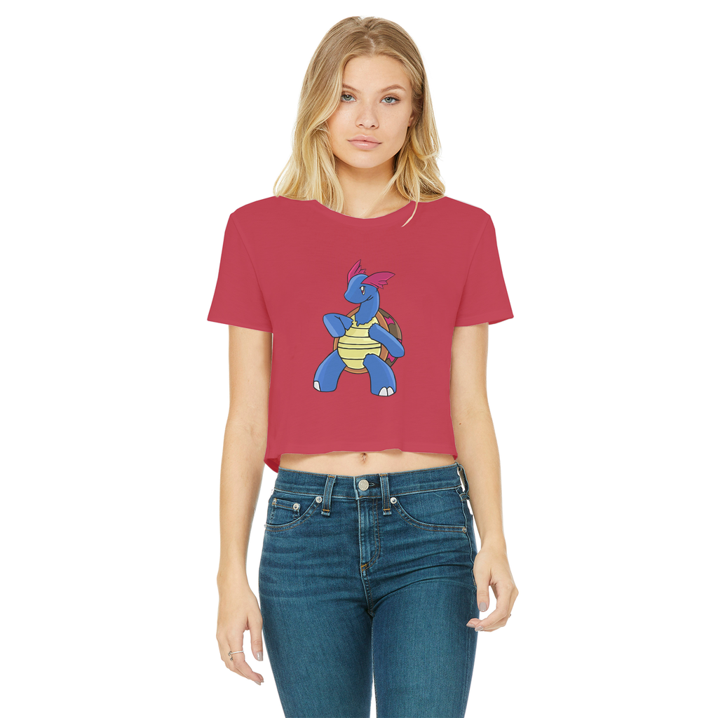 Squirtila Classic Women's Cropped Raw Edge T-Shirt featuring a round neck, short sleeves, and a raw edge cut hem in a stylish design.