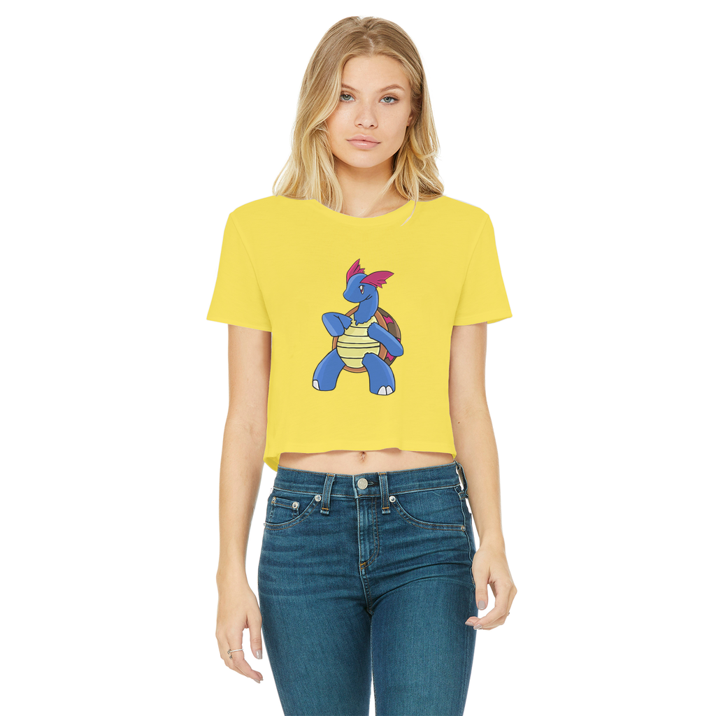 Squirtila Classic Women's Cropped Raw Edge T-Shirt featuring a round neck, short sleeves, and a raw edge cut hem in a stylish design.