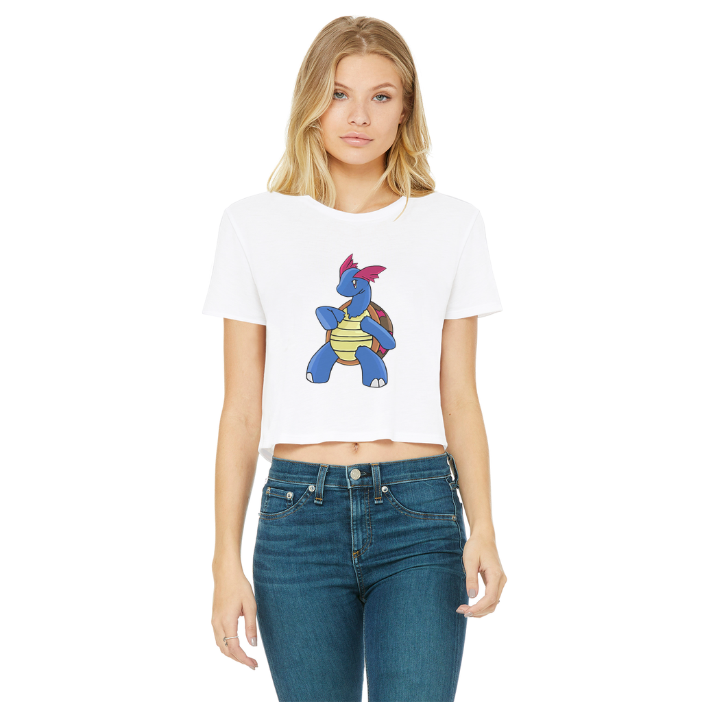 Squirtila Classic Women's Cropped Raw Edge T-Shirt featuring a round neck, short sleeves, and a raw edge cut hem in a stylish design.