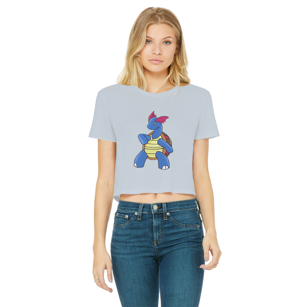 Squirtila Classic Women's Cropped Raw Edge T-Shirt featuring a round neck, short sleeves, and a raw edge cut hem in a stylish design.