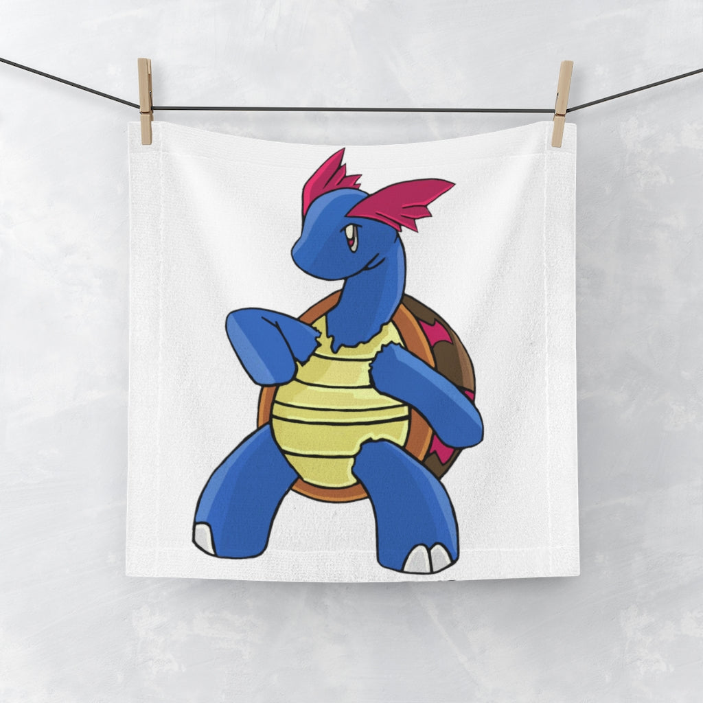 Squirtila Face Towel featuring a vibrant custom print on a soft polyester blend front and absorbent cotton back, measuring 13x13 inches.