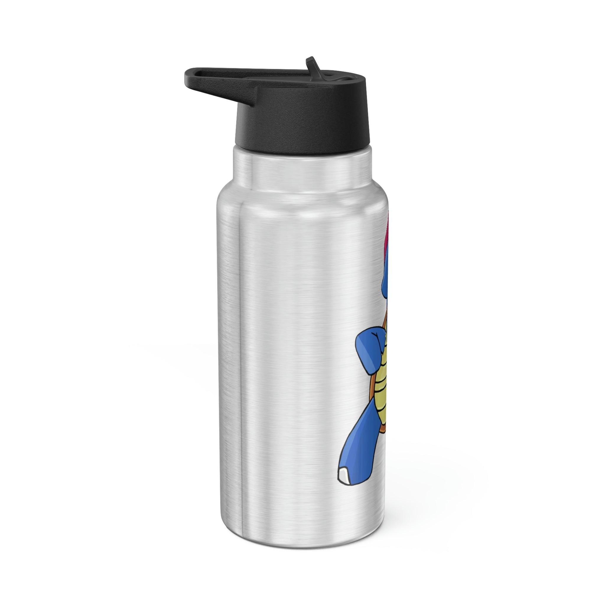 Squirtila Gator Tumbler in stainless steel with a black cap and plastic straw, showcasing a customizable design.