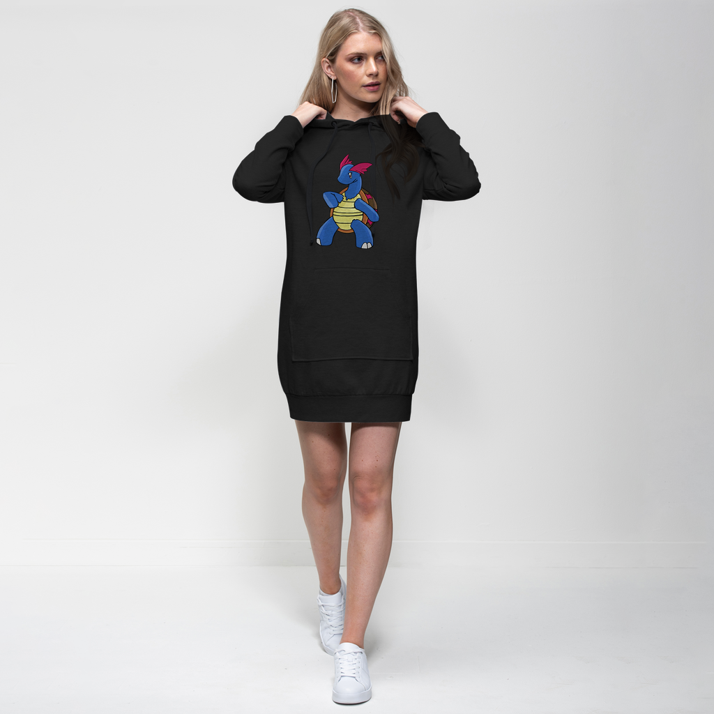 Squirtila Premium Adult Hoodie Dress featuring a relaxed fit, hood, and kangaroo pocket in a stylish design.