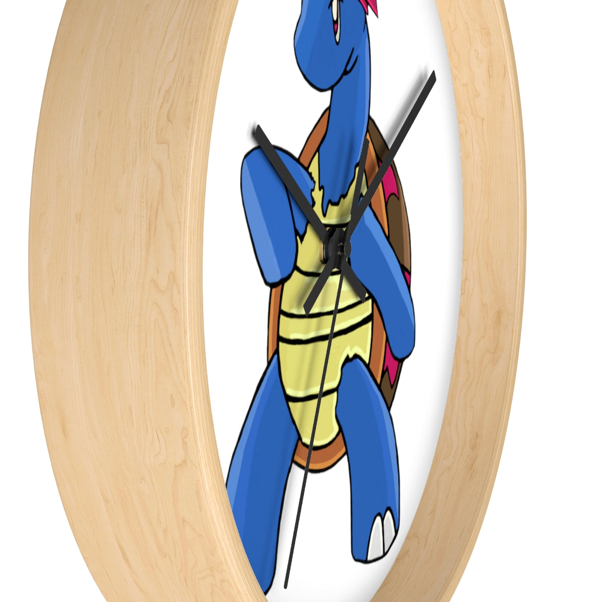 Squirtila Wall Clock featuring a wooden frame and plexiglass face, ideal for indoor use.