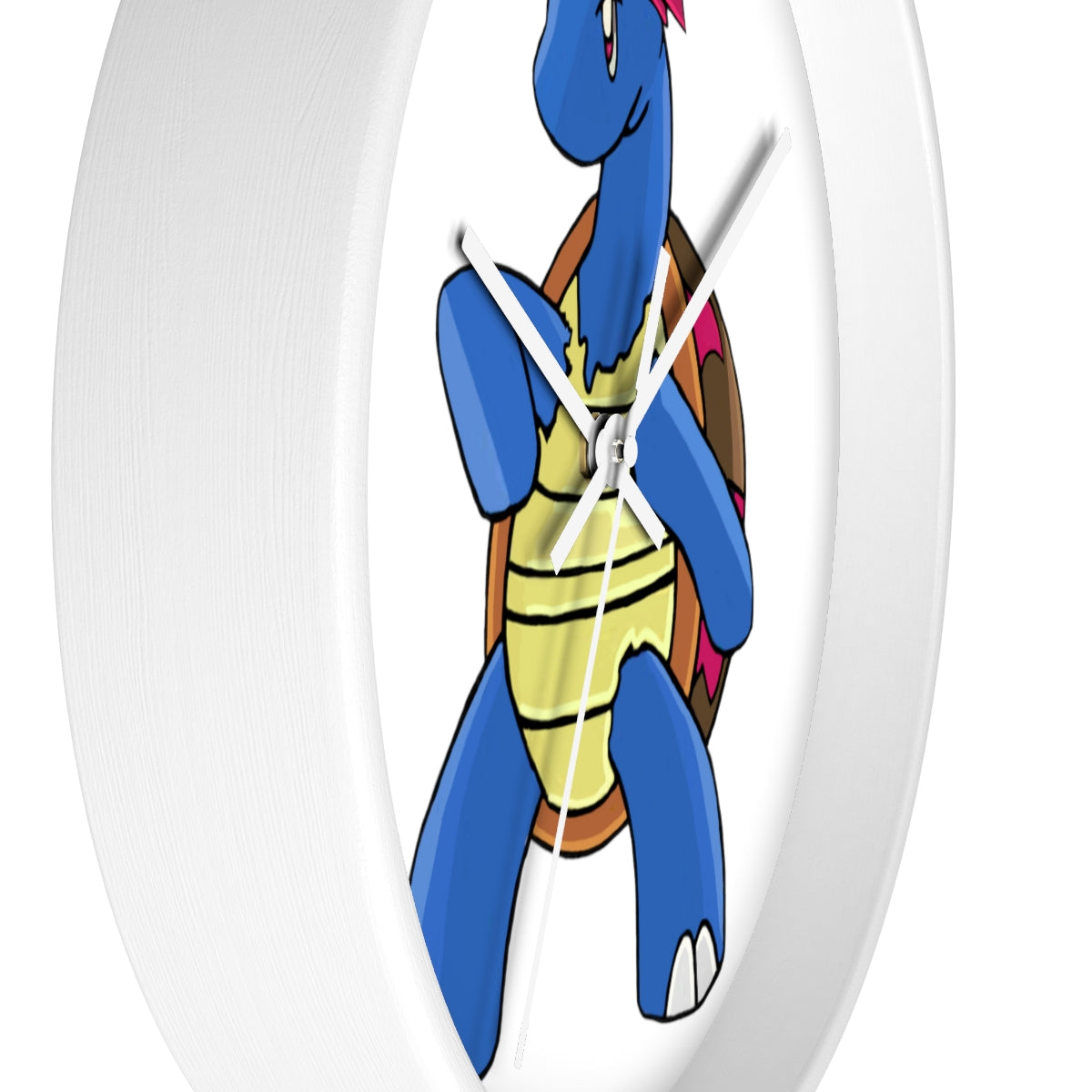 Squirtila Wall Clock featuring a wooden frame and plexiglass face, ideal for indoor use.