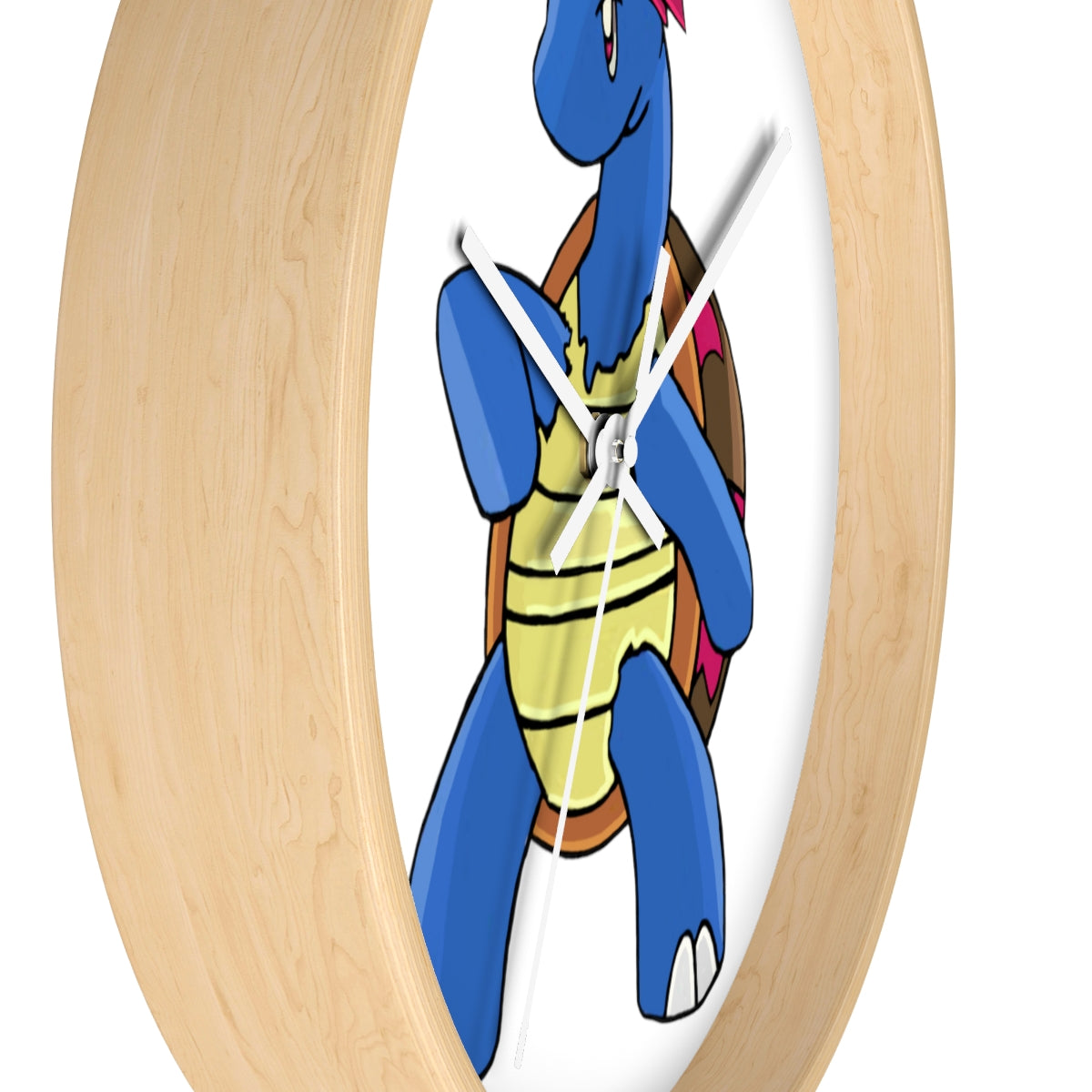 Squirtila Wall Clock featuring a wooden frame and plexiglass face, ideal for indoor use.